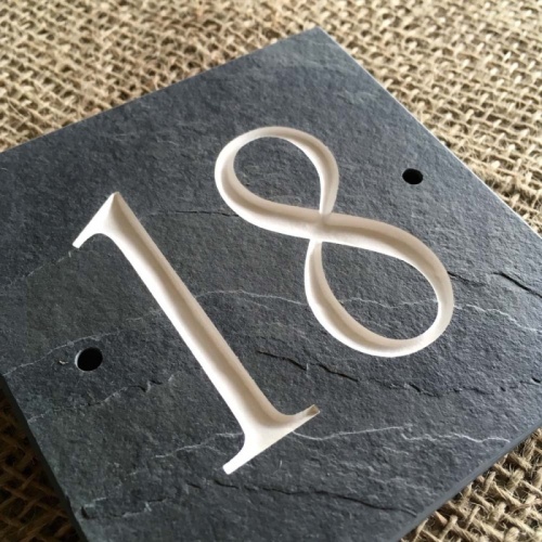 RIVEN Slate House Sign Door Number 4'' x 4'' - WHITE